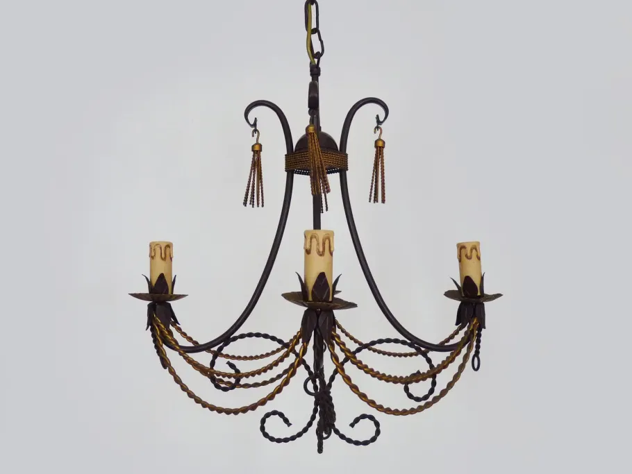 Hot Pamono Vintage 4-Light Chandelier in Brown and Gilt Metal, 1980s