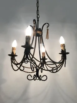 Hot Pamono Vintage 4-Light Chandelier in Brown and Gilt Metal, 1980s