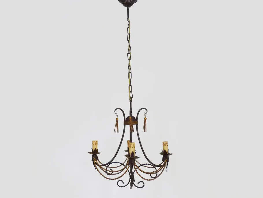 Hot Pamono Vintage 4-Light Chandelier in Brown and Gilt Metal, 1980s