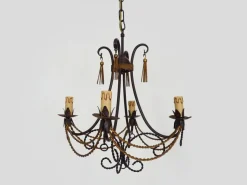 Hot Pamono Vintage 4-Light Chandelier in Brown and Gilt Metal, 1980s