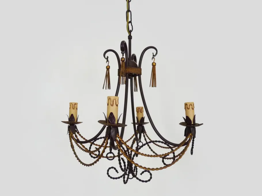 Hot Pamono Vintage 4-Light Chandelier in Brown and Gilt Metal, 1980s