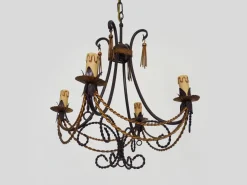 Hot Pamono Vintage 4-Light Chandelier in Brown and Gilt Metal, 1980s