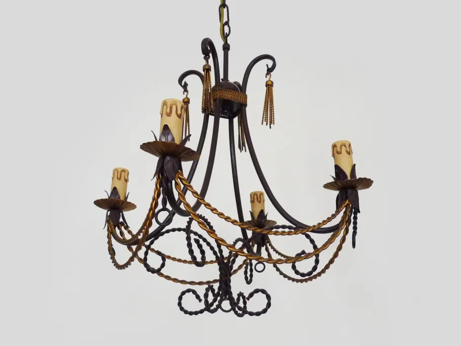 Hot Pamono Vintage 4-Light Chandelier in Brown and Gilt Metal, 1980s
