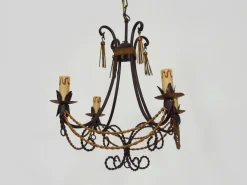 Hot Pamono Vintage 4-Light Chandelier in Brown and Gilt Metal, 1980s
