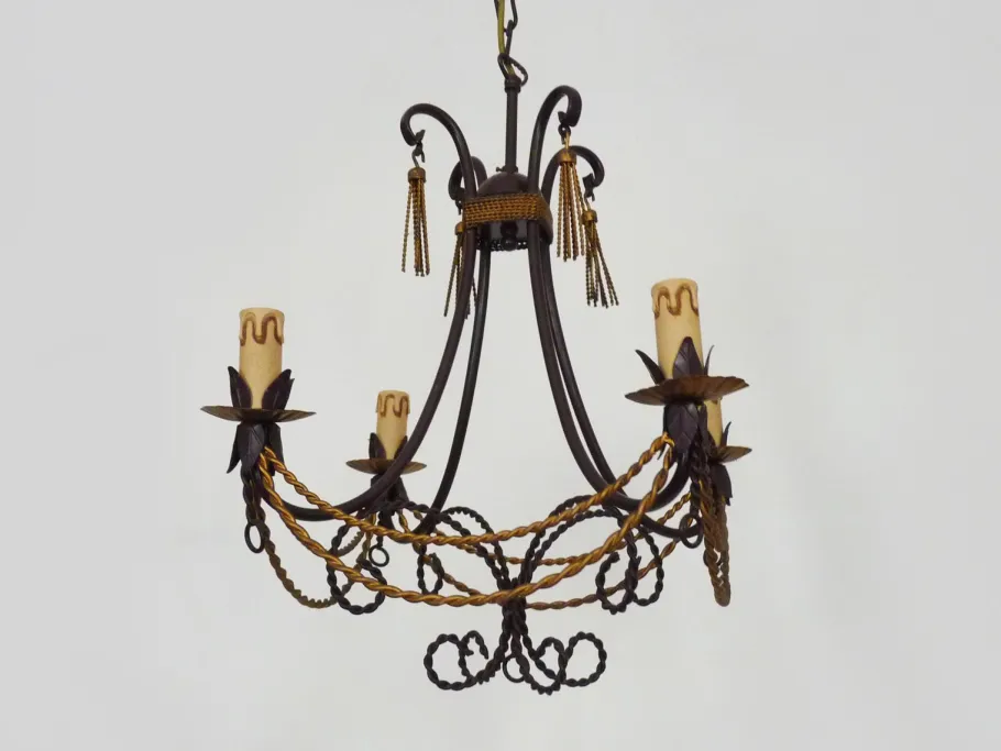 Hot Pamono Vintage 4-Light Chandelier in Brown and Gilt Metal, 1980s