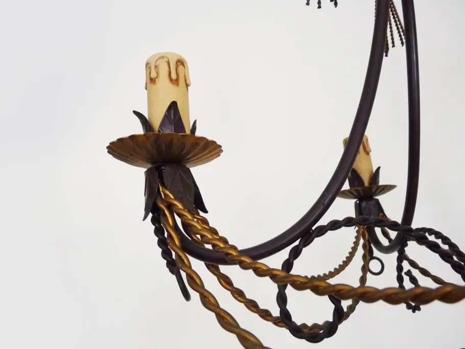 Hot Pamono Vintage 4-Light Chandelier in Brown and Gilt Metal, 1980s