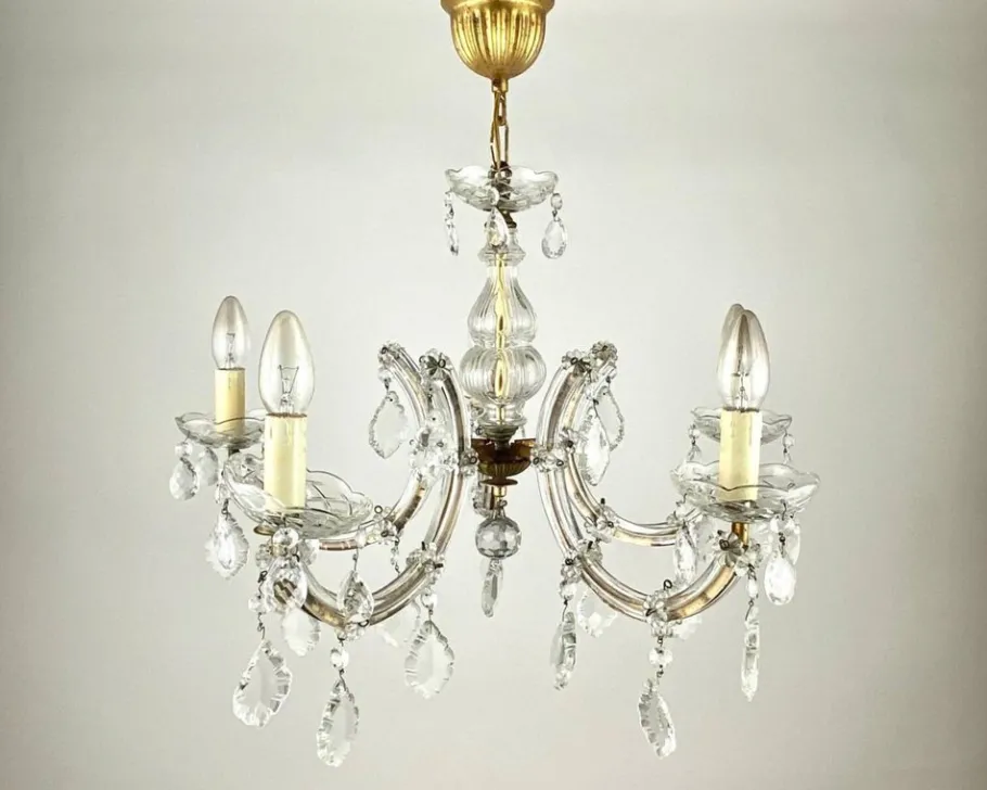 Discount Pamono Vintage Maria Theresa Style Chandelier in Gilt Brass & Crystal