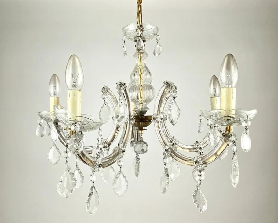 Discount Pamono Vintage Maria Theresa Style Chandelier in Gilt Brass & Crystal