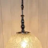 Clearance Pamono Vintage Metal Ceiling Lamp with Round Clear Glass Relief Shade, 1970s