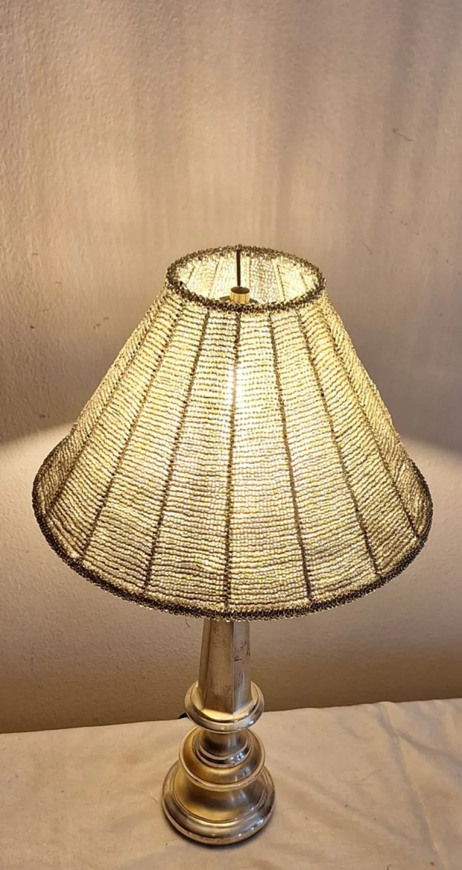 Hot Pamono Vintage Metal Table Lamp with Glass Bead Shade, 1970s