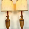 Sale Pamono Vintage Mid-Century Artisan Hand-Crafted Wooden Inlay Table Lamps, Set of 2