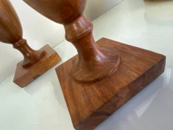 Sale Pamono Vintage Mid-Century Artisan Hand-Crafted Wooden Inlay Table Lamps, Set of 2