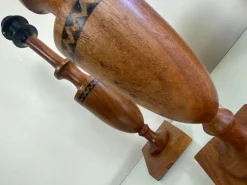 Sale Pamono Vintage Mid-Century Artisan Hand-Crafted Wooden Inlay Table Lamps, Set of 2