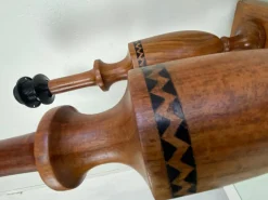Sale Pamono Vintage Mid-Century Artisan Hand-Crafted Wooden Inlay Table Lamps, Set of 2
