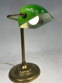 New Pamono Vintage Ministerial Lamp in Brass and Green Glass, 1950s