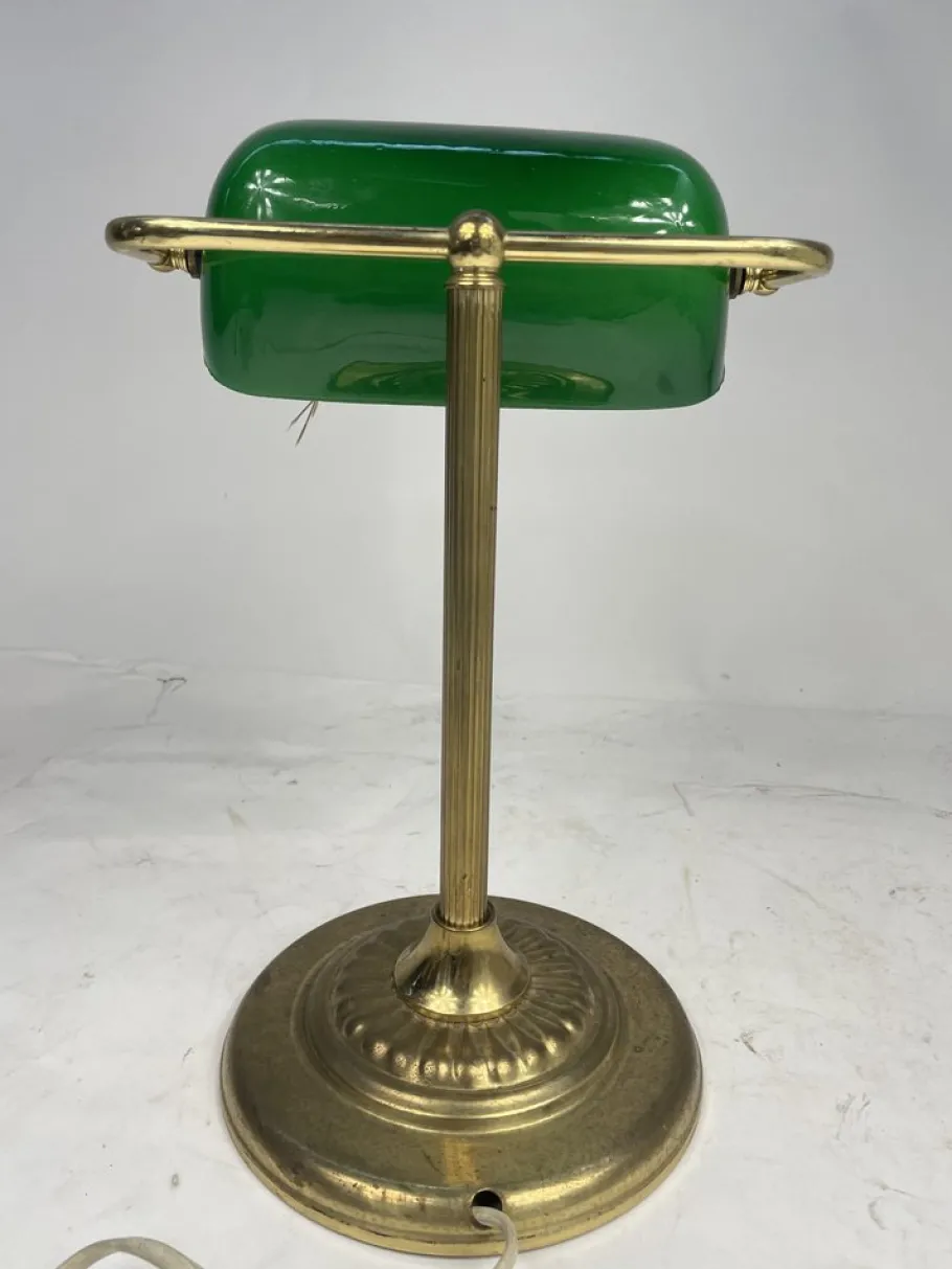 New Pamono Vintage Ministerial Lamp in Brass and Green Glass, 1950s