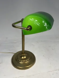 New Pamono Vintage Ministerial Lamp in Brass and Green Glass, 1950s