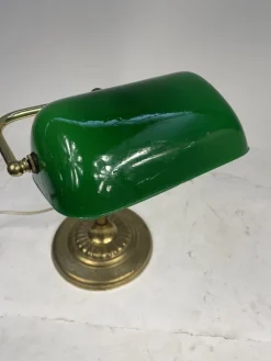 New Pamono Vintage Ministerial Lamp in Brass and Green Glass, 1950s