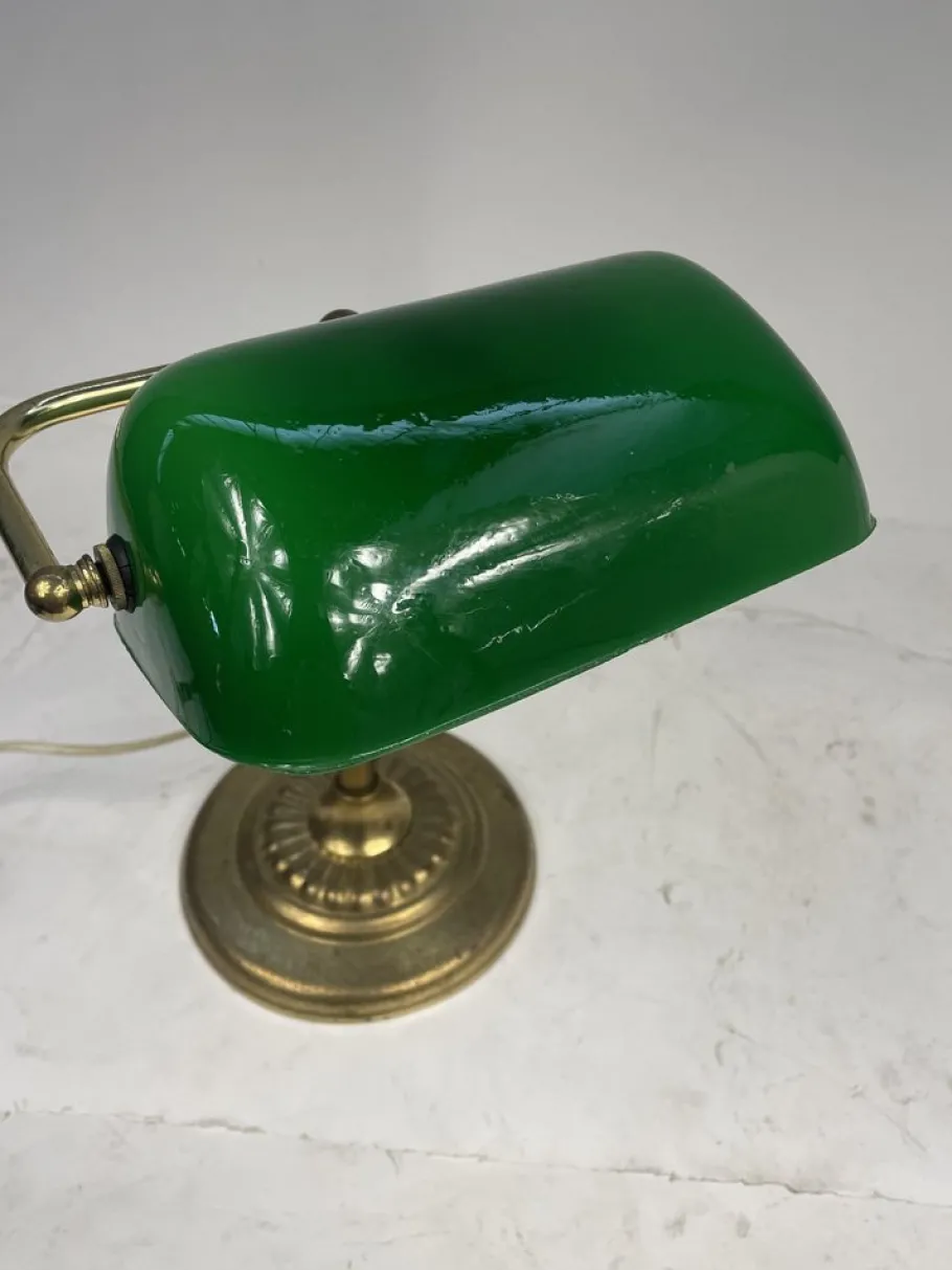 New Pamono Vintage Ministerial Lamp in Brass and Green Glass, 1950s