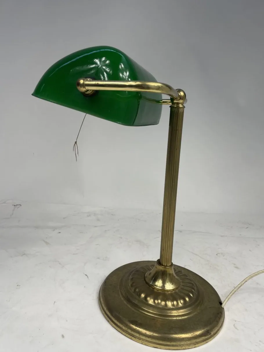 New Pamono Vintage Ministerial Lamp in Brass and Green Glass, 1950s