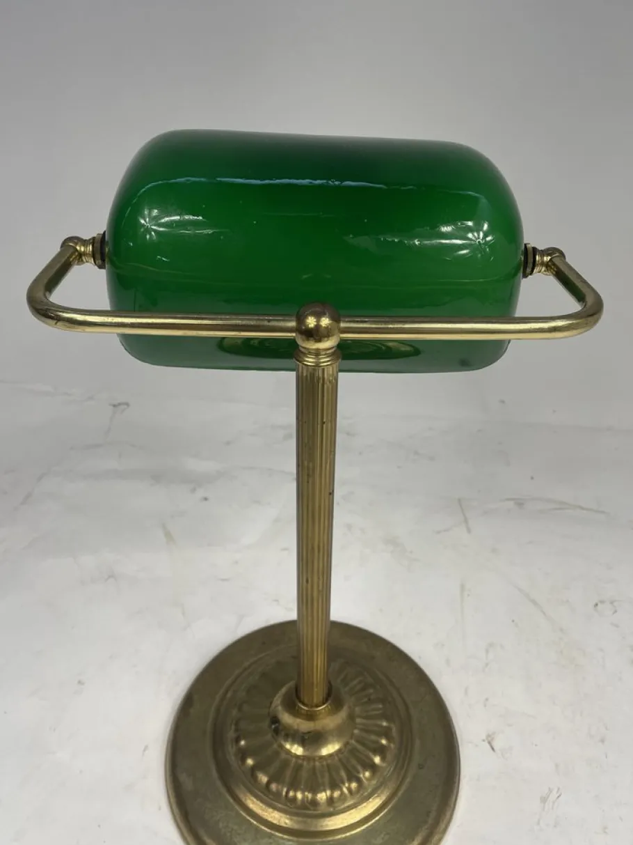 New Pamono Vintage Ministerial Lamp in Brass and Green Glass, 1950s
