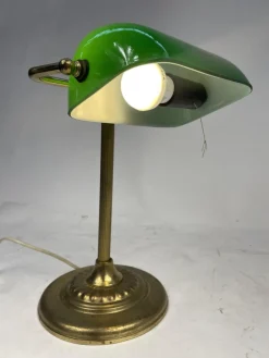 New Pamono Vintage Ministerial Lamp in Brass and Green Glass, 1950s