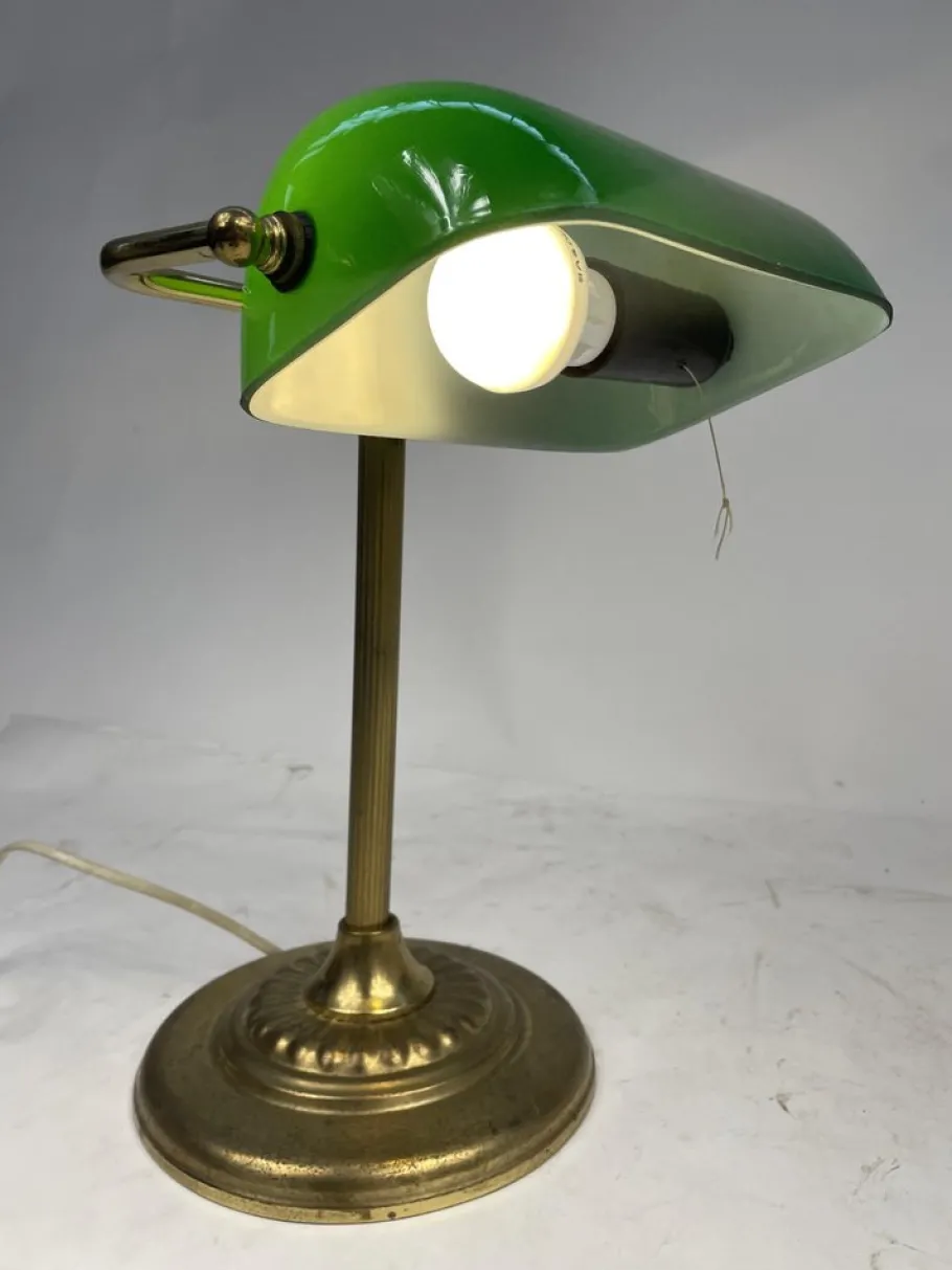 New Pamono Vintage Ministerial Lamp in Brass and Green Glass, 1950s