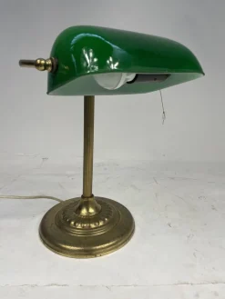 New Pamono Vintage Ministerial Lamp in Brass and Green Glass, 1950s
