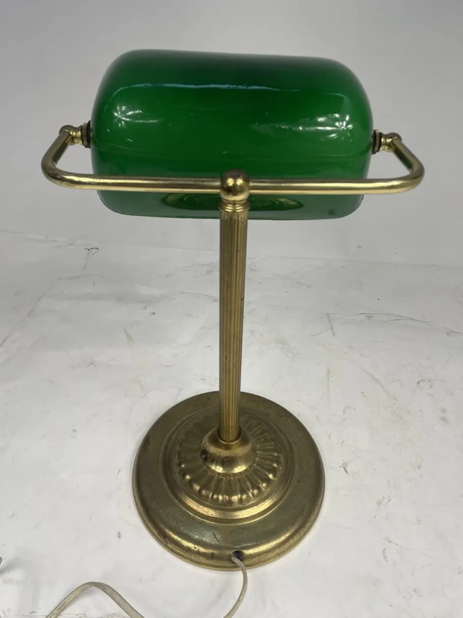 New Pamono Vintage Ministerial Lamp in Brass and Green Glass, 1950s
