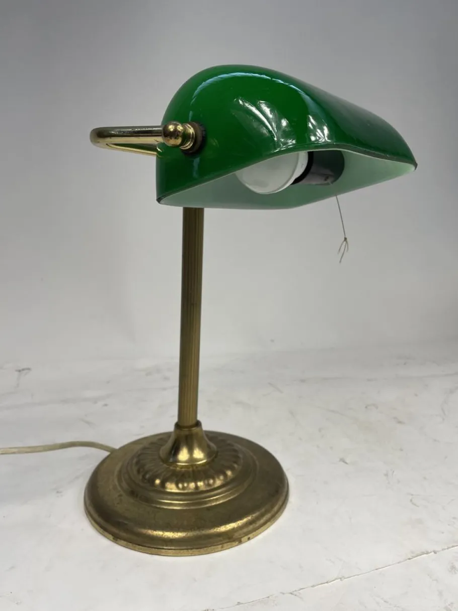 New Pamono Vintage Ministerial Lamp in Brass and Green Glass, 1950s