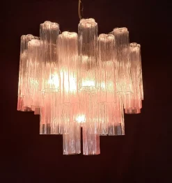 Best Pamono Vintage Murano Glass Chandelier in Pink Shaded Crystal, Venice, Italy, 1980s