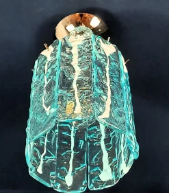 Best Pamono Vintage Murano Glass, Crystal, Aquamarine and White Strips Ceiling Chandelier, Venice, Italy, 1991