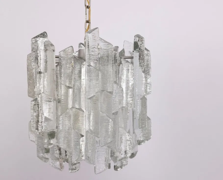 New Pamono Vintage Murano Ice Glass Chandelier from Kalmar, 1970s