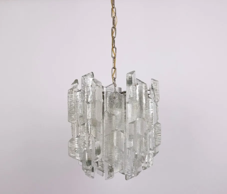 New Pamono Vintage Murano Ice Glass Chandelier from Kalmar, 1970s