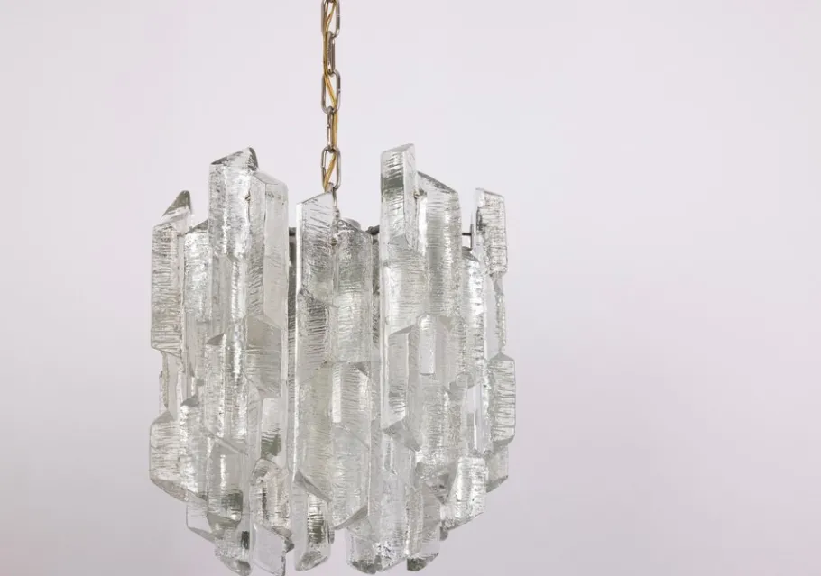 New Pamono Vintage Murano Ice Glass Chandelier from Kalmar, 1970s