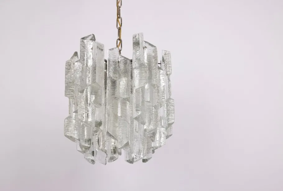 New Pamono Vintage Murano Ice Glass Chandelier from Kalmar, 1970s