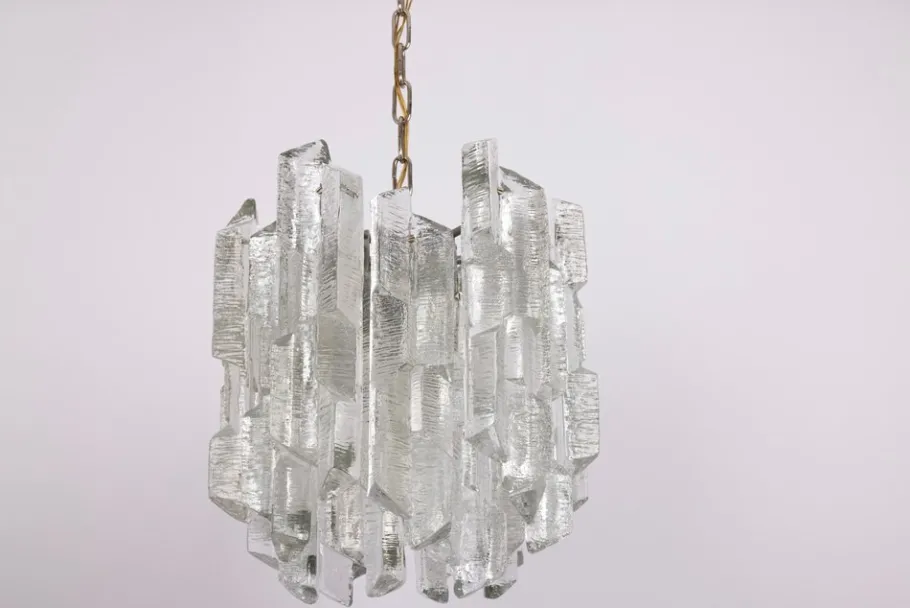 New Pamono Vintage Murano Ice Glass Chandelier from Kalmar, 1970s