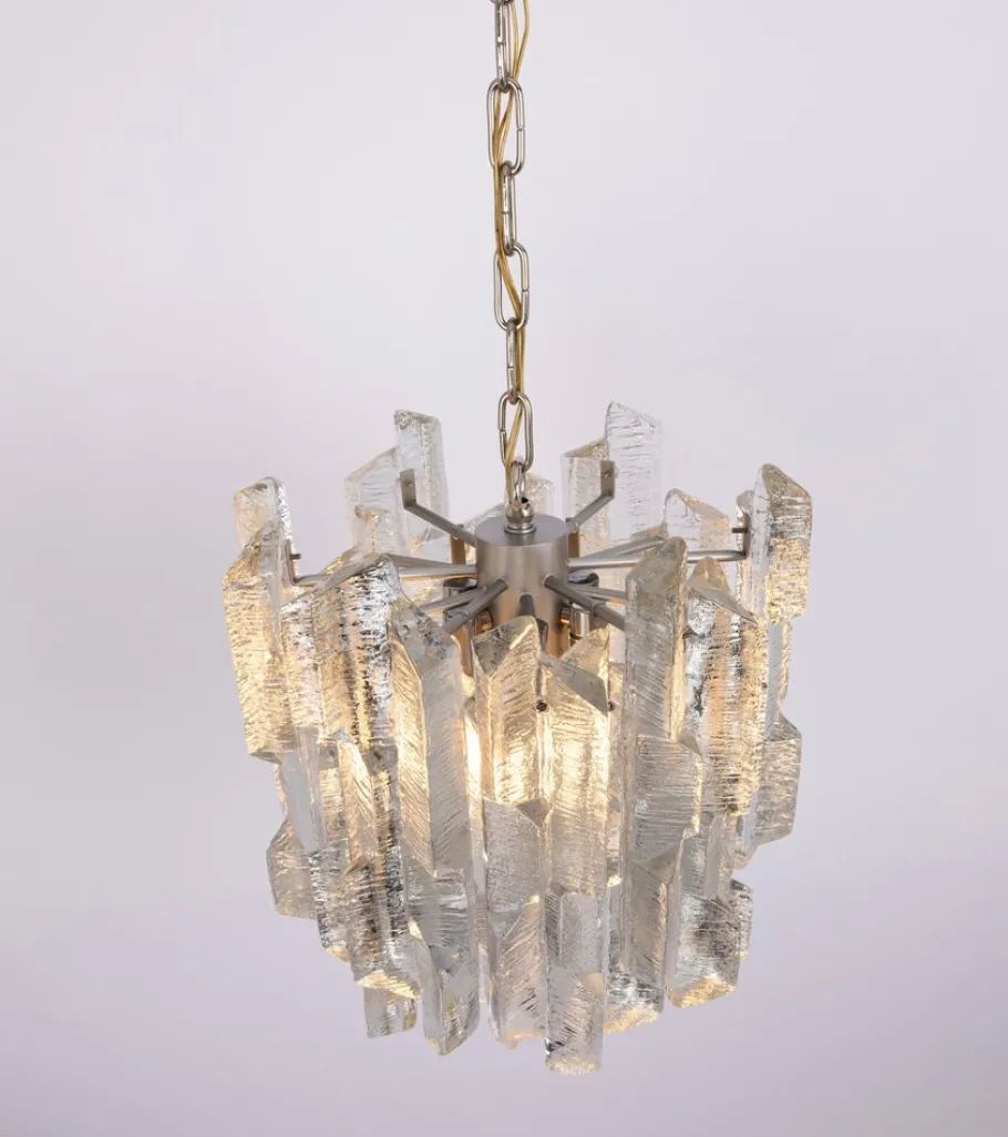 New Pamono Vintage Murano Ice Glass Chandelier from Kalmar, 1970s