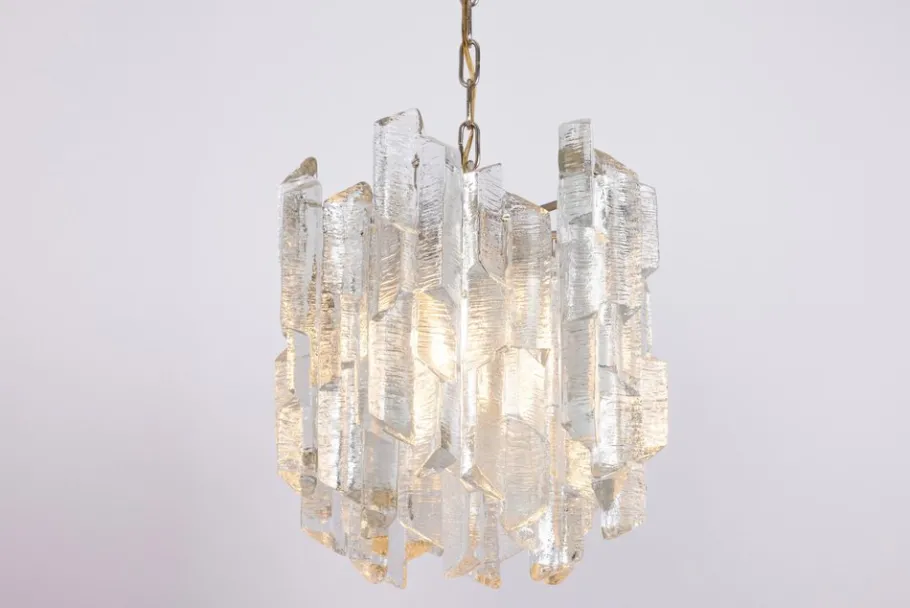 New Pamono Vintage Murano Ice Glass Chandelier from Kalmar, 1970s