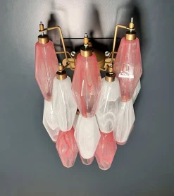 Sale Pamono Vintage Murano Italian Poliedri White and Pink Albaster Wall Sconces, 1990, Set of 2