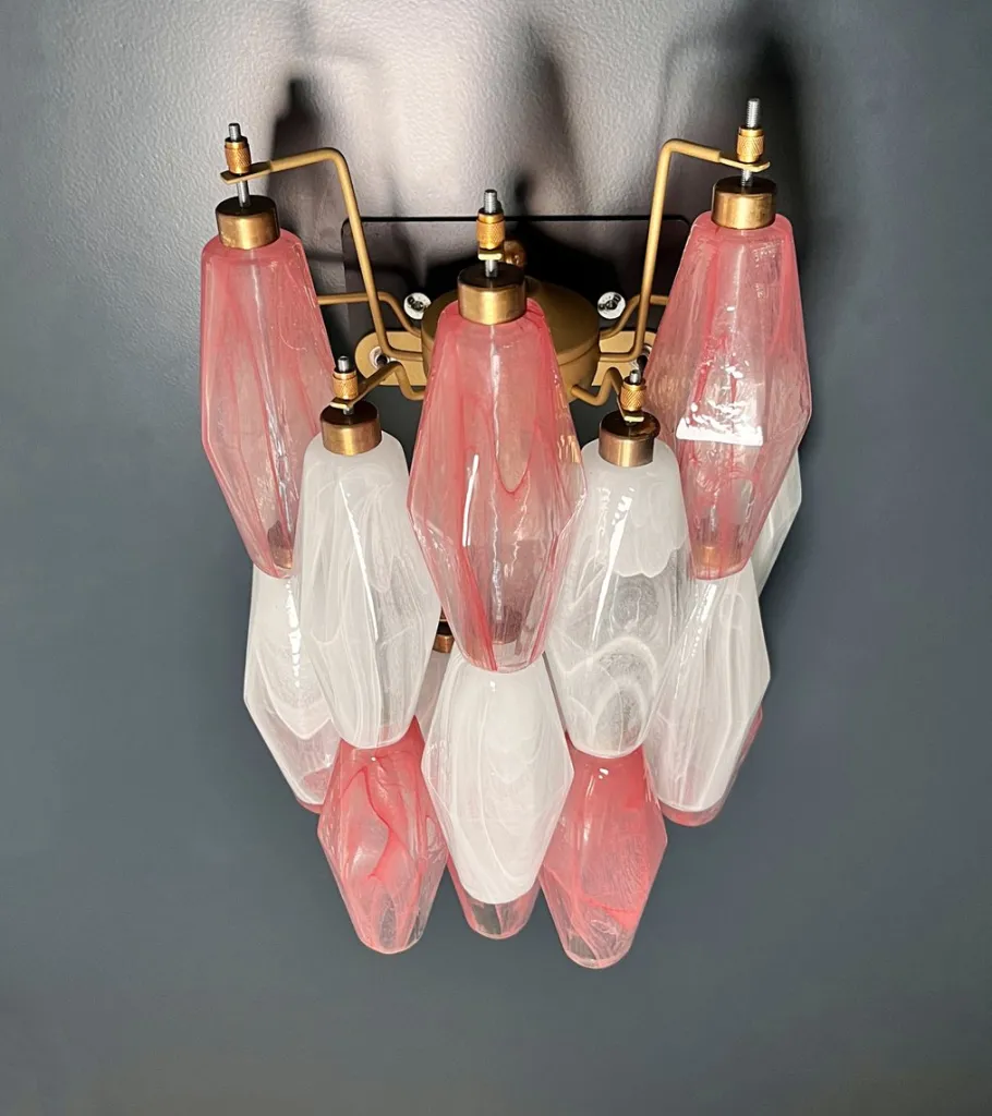 Sale Pamono Vintage Murano Italian Poliedri White and Pink Albaster Wall Sconces, 1990, Set of 2