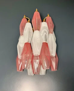 Sale Pamono Vintage Murano Italian Poliedri White and Pink Albaster Wall Sconces, 1990, Set of 2