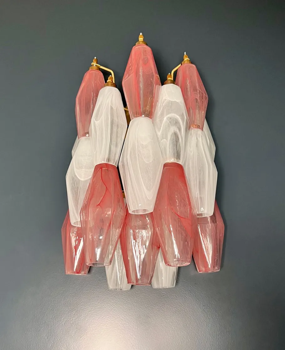 Sale Pamono Vintage Murano Italian Poliedri White and Pink Albaster Wall Sconces, 1990, Set of 2