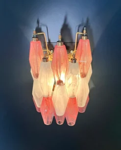 Sale Pamono Vintage Murano Italian Poliedri White and Pink Albaster Wall Sconces, 1990, Set of 2