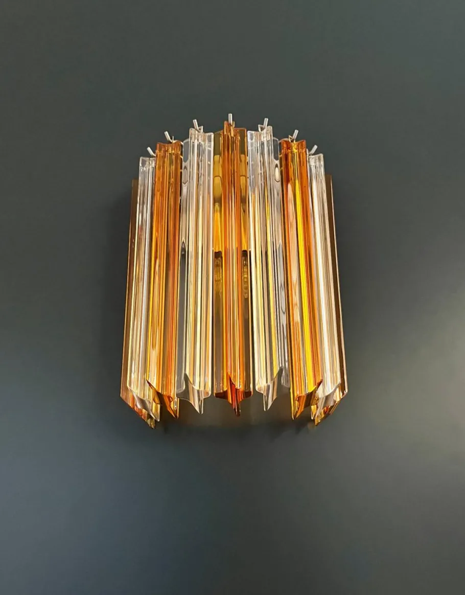 New Pamono Vintage Murano Wall Sconce with 9 Clear and Amber Quadriedri, 1990s, Set of 2