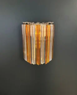 New Pamono Vintage Murano Wall Sconce with 9 Clear and Amber Quadriedri, 1990s, Set of 2
