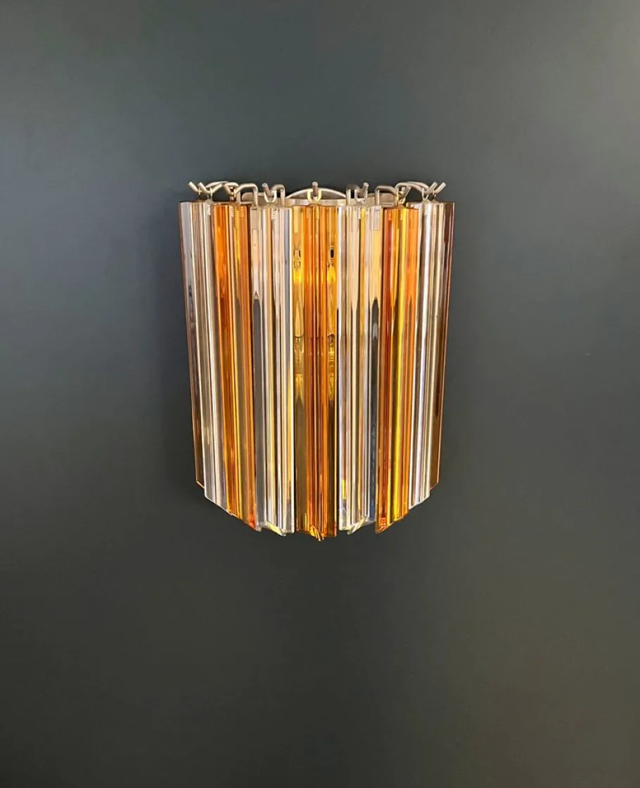 New Pamono Vintage Murano Wall Sconce with 9 Clear and Amber Quadriedri, 1990s, Set of 2