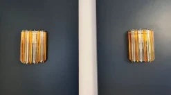 New Pamono Vintage Murano Wall Sconce with 9 Clear and Amber Quadriedri, 1990s, Set of 2