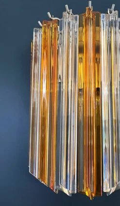 New Pamono Vintage Murano Wall Sconce with 9 Clear and Amber Quadriedri, 1990s, Set of 2