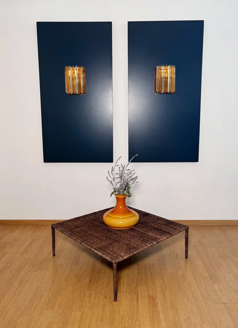 New Pamono Vintage Murano Wall Sconce with 9 Clear and Amber Quadriedri, 1990s, Set of 2